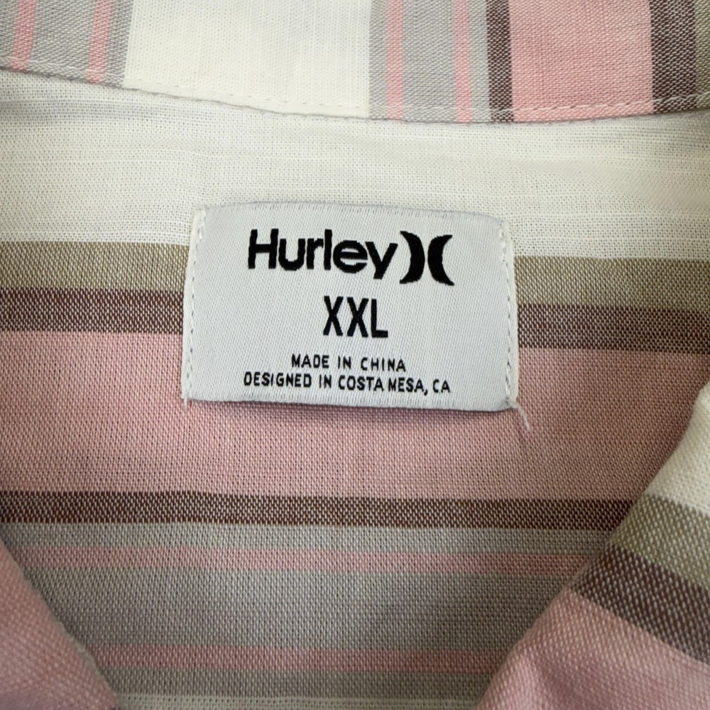 Hurley Shirt Mens 2XL Bone Pink OAO Lido Stripe SS Short Sleeve Button Up Casual - Picture 10 of 13
